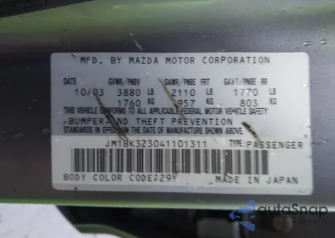 2004 Mazda Mazda3 S z USA, uszkodzony, nr VIN JM1BK323041101311